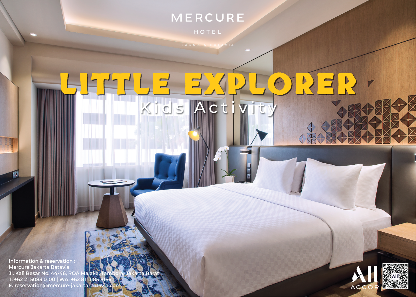Tentang Mercure Jakarta Batavia : Terletak di jantung kawasan bersejarah Kota Tua Jakarta, Mercure Jakarta Batavia menghadirkan perpaduan unik antara pesona masa lalu dan kenyamanan masa kini. Berada di area yang dahulu menjadi pusat perdagangan VOC dan dikelilingi bangunan-bangunan peninggalan kolonial, hotel ini menjadi destinasi yang ideal bagi wisatawan yang ingin menikmati keindahan sejarah sekaligus kemudahan akses ke berbagai pusat bisnis dan hiburan ibu kota.